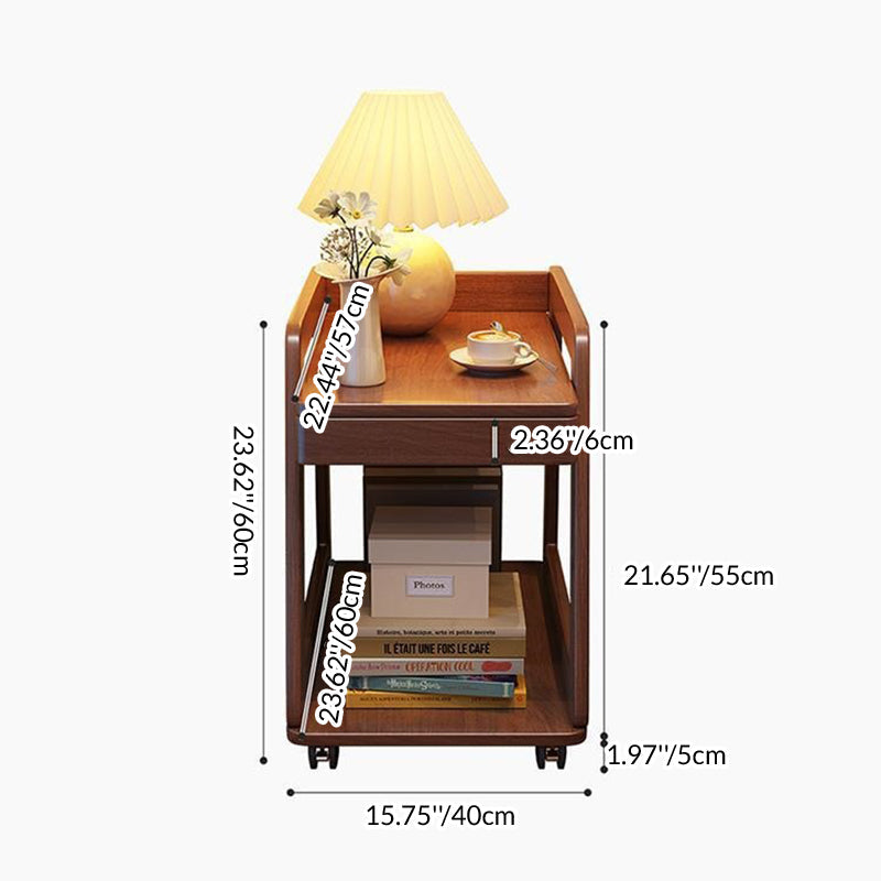 Modern Minimalist Trapezoid Rubberwood Pine Wood Multi-Layer Boards Movable End Table 2-Tier For Bedroom