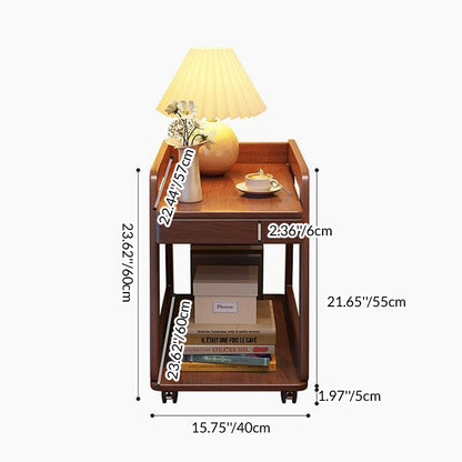 Modern Minimalist Trapezoid Rubberwood Pine Wood Multi-Layer Boards Movable End Table 2-Tier For Bedroom