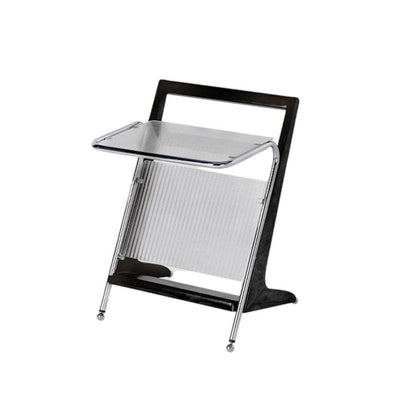 Modern Minimalist Z-Shape Rubberwood Iron Glass End Table 2-Tier For Bedroom