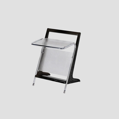 Modern Minimalist Z-Shape Rubberwood Iron Glass End Table 2-Tier For Bedroom