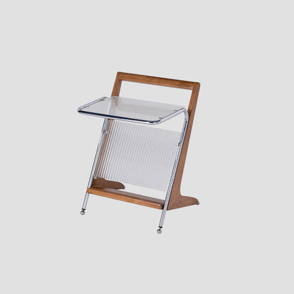 Modern Minimalist Z-Shape Rubberwood Iron Glass End Table 2-Tier For Bedroom