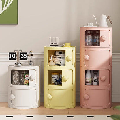 Modern Minimalist Dopamine Detachable Round Plastic Nightstand 1/2/3/4-Cabinet For Bedroom