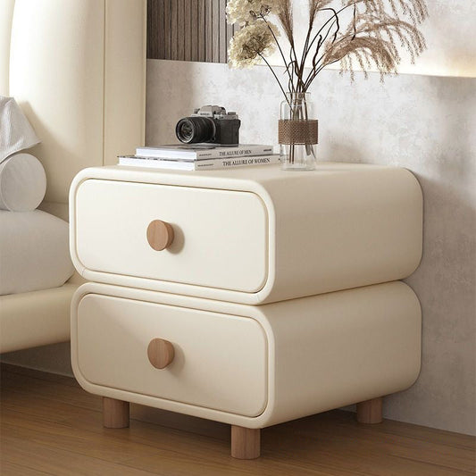 Modern Minimalist Rectangular MDF Microfiber Leather Nightstand 2-Drawer For Bedroom