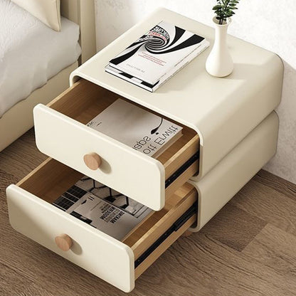 Modern Minimalist Rectangular MDF Microfiber Leather Nightstand 2-Drawer For Bedroom