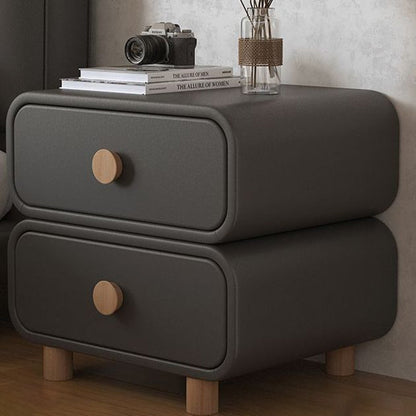 Modern Minimalist Rectangular MDF Microfiber Leather Nightstand 2-Drawer For Bedroom