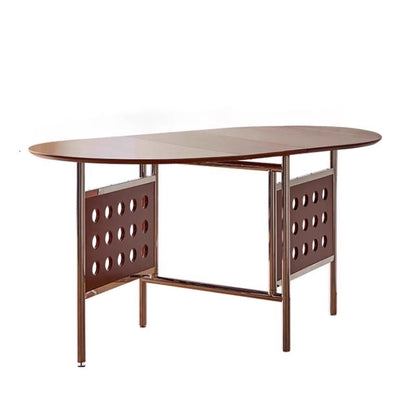 Traditional Rustic Round Square Cherry Wood Stainless Steel Foldable Dining Table For 2-4 Seats