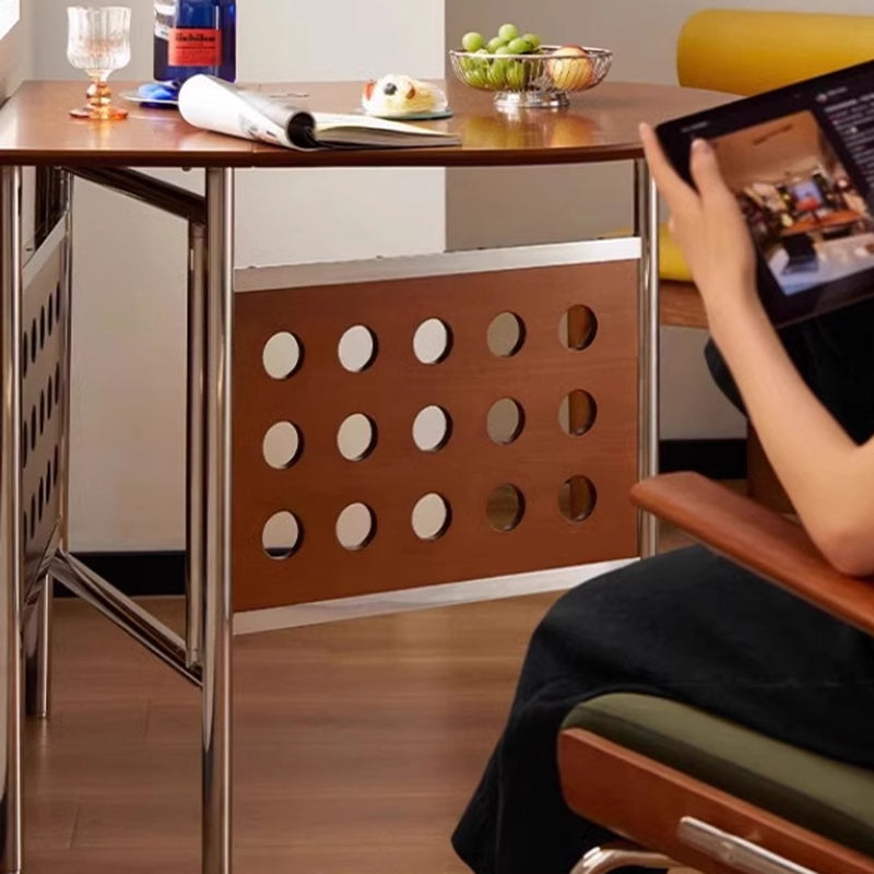 Traditional Rustic Round Square Cherry Wood Stainless Steel Foldable Dining Table For 2-4 Seats