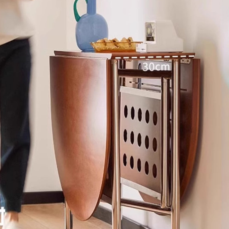 Traditional Rustic Round Square Cherry Wood Stainless Steel Foldable Dining Table For 2-4 Seats