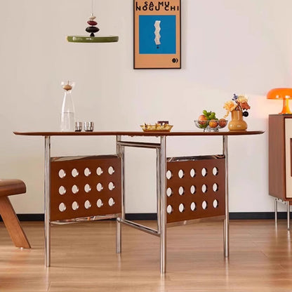 Traditional Rustic Round Square Cherry Wood Stainless Steel Foldable Dining Table For 2-4 Seats