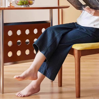 Traditional Rustic Round Square Cherry Wood Stainless Steel Foldable Dining Table For 2-4 Seats