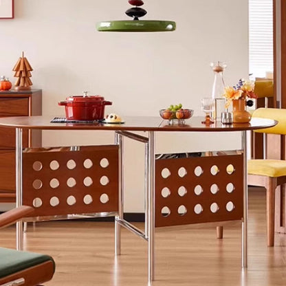 Traditional Rustic Round Square Cherry Wood Stainless Steel Foldable Dining Table For 2-4 Seats