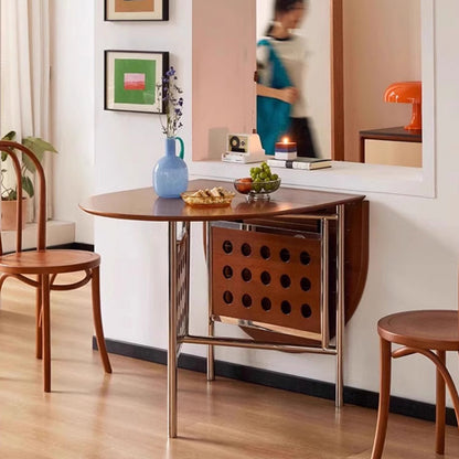 Traditional Rustic Round Square Cherry Wood Stainless Steel Foldable Dining Table For 2-4 Seats