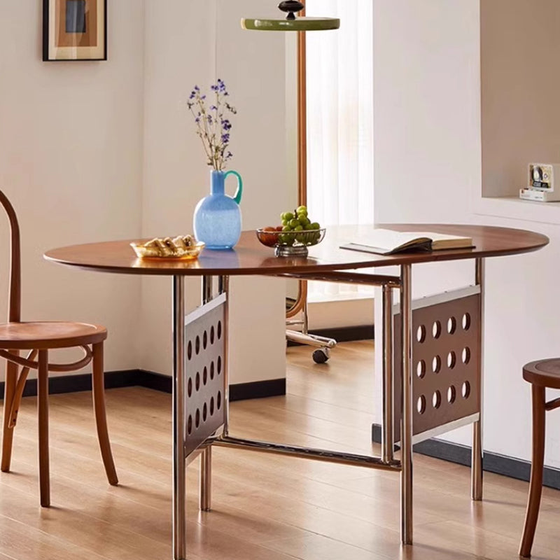 Traditional Rustic Round Square Cherry Wood Stainless Steel Foldable Dining Table For 2-4 Seats