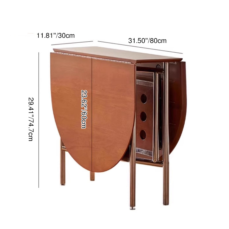 Traditional Rustic Round Square Cherry Wood Stainless Steel Foldable Dining Table For 2-4 Seats