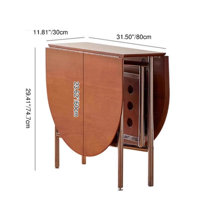 Traditional Rustic Round Square Cherry Wood Stainless Steel Foldable Dining Table For 2-4 Seats
