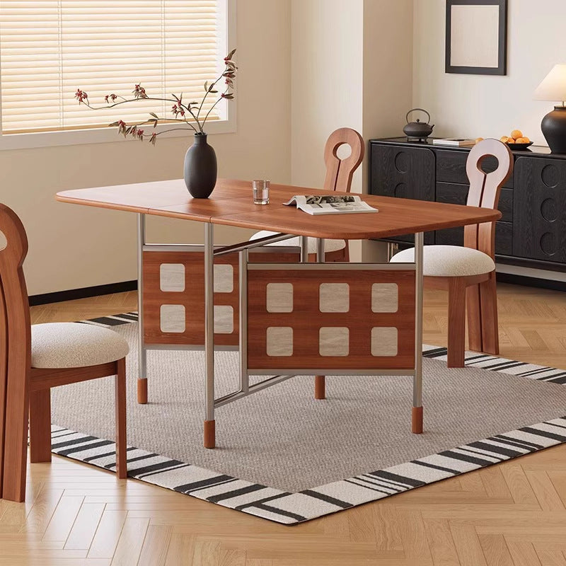 Traditional Rustic Round Square Cherry Wood Stainless Steel Foldable Dining Table For 2-4 Seats