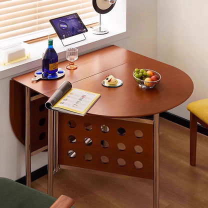 Traditional Rustic Round Square Cherry Wood Stainless Steel Foldable Dining Table For 2-4 Seats