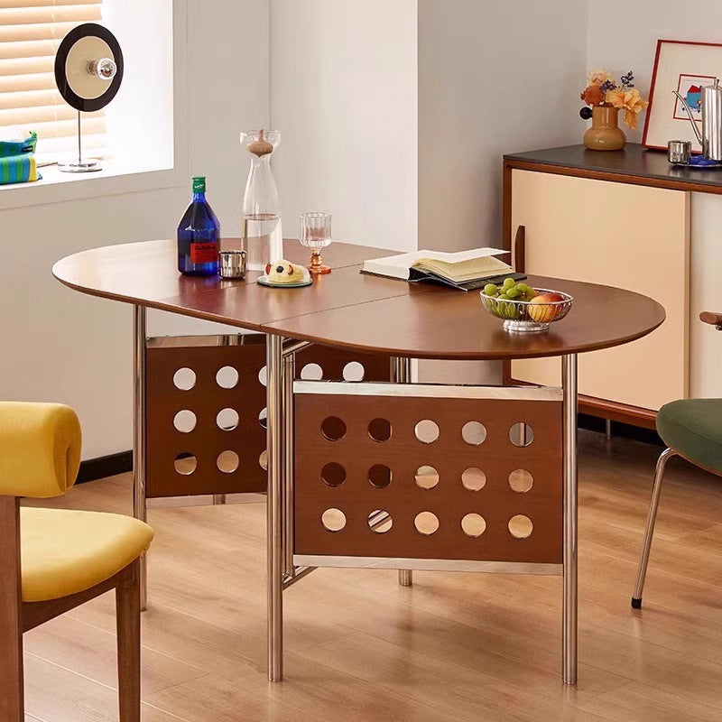 Traditional Rustic Round Square Cherry Wood Stainless Steel Foldable Dining Table For 2-4 Seats