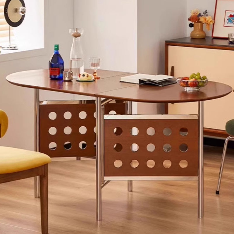 Traditional Rustic Round Square Cherry Wood Stainless Steel Foldable Dining Table For 2-4 Seats