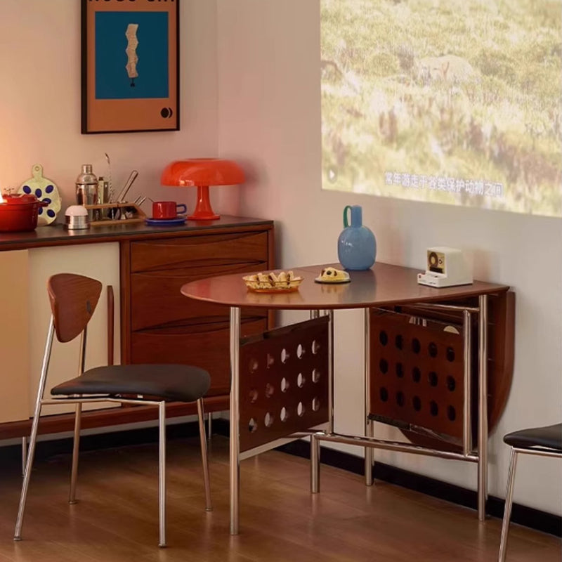 Traditional Rustic Round Square Cherry Wood Stainless Steel Foldable Dining Table For 2-4 Seats