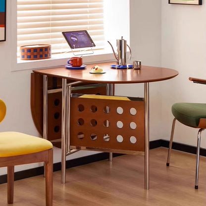 Traditional Rustic Round Square Cherry Wood Stainless Steel Foldable Dining Table For 2-4 Seats