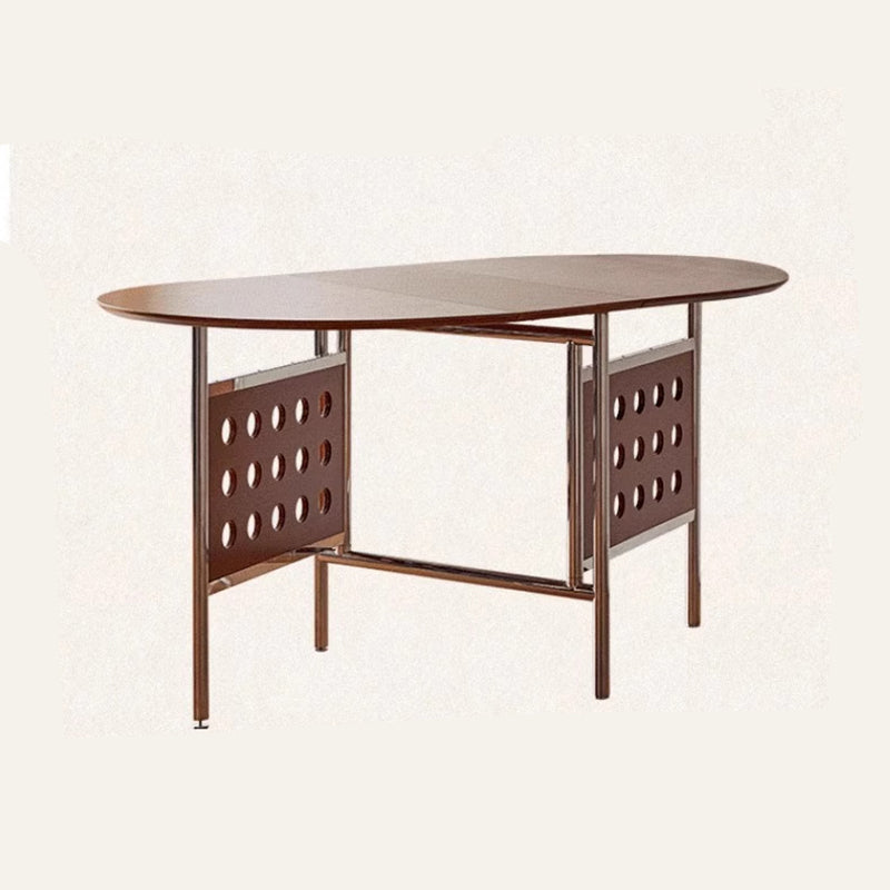 Traditional Rustic Round Square Cherry Wood Stainless Steel Foldable Dining Table For 2-4 Seats