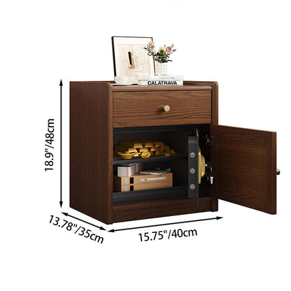 Moderner minimalistischer quadratischer Nachttisch mit Safe aus Gummibaumholz, Stahl und Rattan-Geflecht, 1 Schublade für das Schlafzimmer 