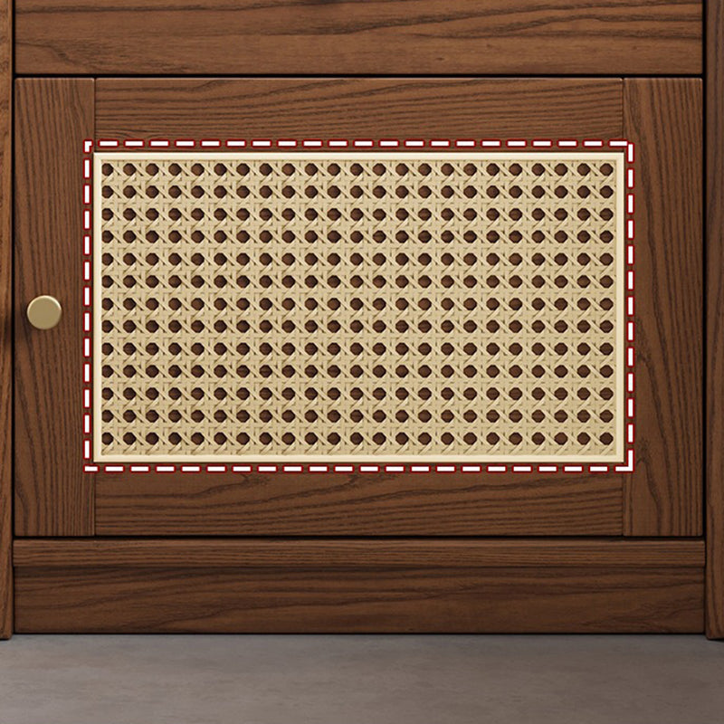 Moderner minimalistischer quadratischer Nachttisch mit Safe aus Gummibaumholz, Stahl und Rattan-Geflecht, 1 Schublade für das Schlafzimmer 
