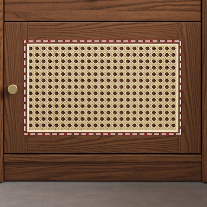 Moderner minimalistischer quadratischer Nachttisch mit Safe aus Gummibaumholz, Stahl und Rattan-Geflecht, 1 Schublade für das Schlafzimmer 