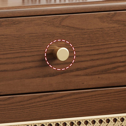 Moderner minimalistischer quadratischer Nachttisch mit Safe aus Gummibaumholz, Stahl und Rattan-Geflecht, 1 Schublade für das Schlafzimmer 