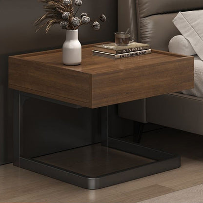 Modern Minimalist Rectangular Iron Plywood Suspended Nightstand 1-Drawer For Bedroom