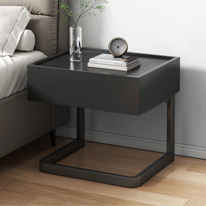 Modern Minimalist Rectangular Iron Plywood Suspended Nightstand 1-Drawer For Bedroom