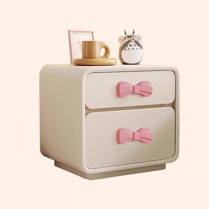 Modern Art Deco Rectangular Bowknot Solid Wood Kids Nightstand 2-Drawer For Bedroom