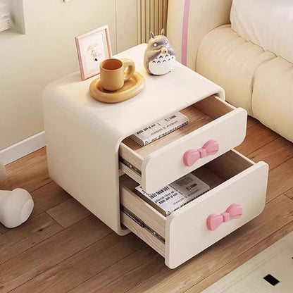 Modern Art Deco Rectangular Bowknot Solid Wood Kids Nightstand 2-Drawer For Bedroom