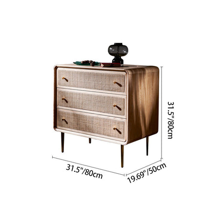 Contemporary Scandinavian Large Capacity Rectangular Ash Wood Solid Wood Multi-Layer Board Rattan Weaving Storage Cabinet 3-Drawer For Bedroom