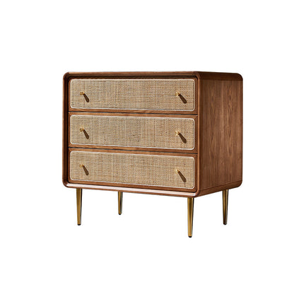 Contemporary Scandinavian Large Capacity Rectangular Ash Wood Solid Wood Multi-Layer Board Rattan Weaving Storage Cabinet 3-Drawer For Bedroom