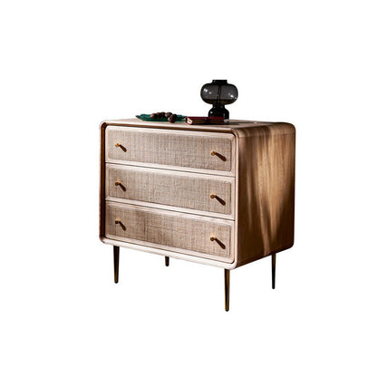 Contemporary Scandinavian Large Capacity Rectangular Ash Wood Solid Wood Multi-Layer Board Rattan Weaving Storage Cabinet 3-Drawer For Bedroom