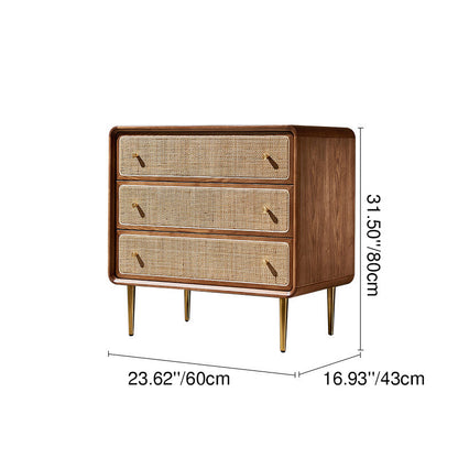 Contemporary Scandinavian Large Capacity Rectangular Ash Wood Solid Wood Multi-Layer Board Rattan Weaving Storage Cabinet 3-Drawer For Bedroom