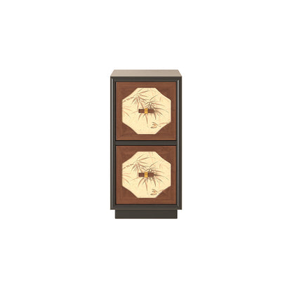 Traditional Chinese Narrow Rectangular Solid Wood Multi-Layer Board Pine Wood Nightstand 2-Drawer For Bedroom