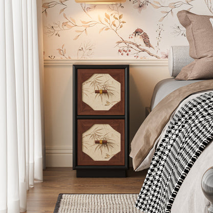 Traditional Chinese Narrow Rectangular Solid Wood Multi-Layer Board Pine Wood Nightstand 2-Drawer For Bedroom