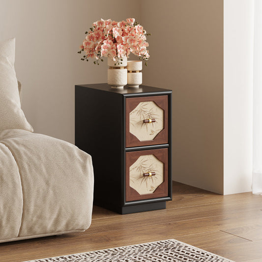 Traditional Chinese Narrow Rectangular Solid Wood Multi-Layer Board Pine Wood Nightstand 2-Drawer For Bedroom