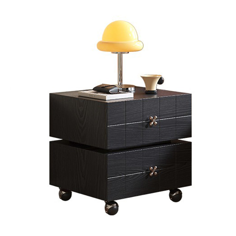 Traditional Vintage Rotatable Rectangular Pine Wood Stainless Steel Movable Nightstand 2-Drawer For Bedroom