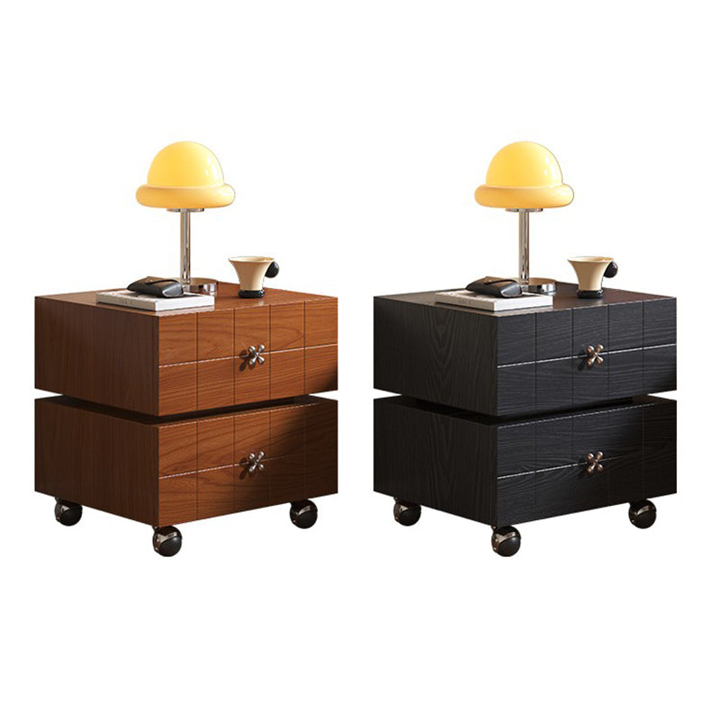Traditional Vintage Rotatable Rectangular Pine Wood Stainless Steel Movable Nightstand 2-Drawer For Bedroom