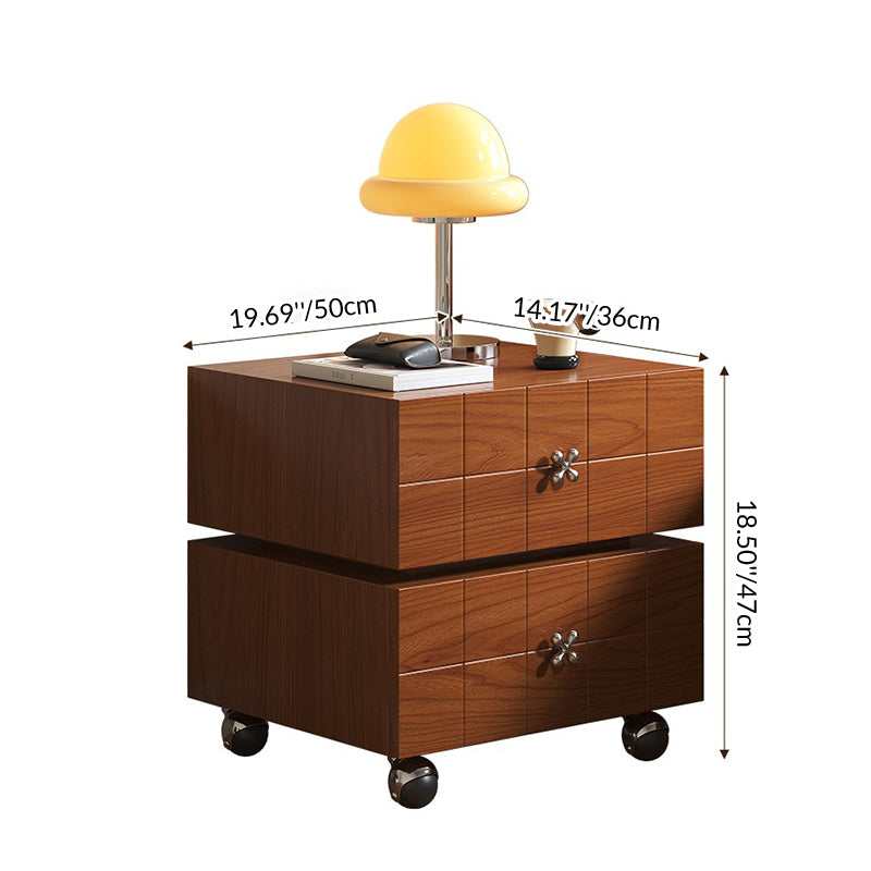 Traditional Vintage Rotatable Rectangular Pine Wood Stainless Steel Movable Nightstand 2-Drawer For Bedroom