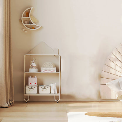 Modern Minimalist Large Capacity House Shape Iron Kids Floor-Standing Bookshelf 2/3-Shelf For Study
