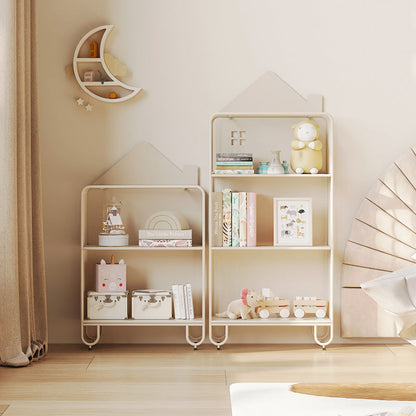 Modern Minimalist Large Capacity House Shape Iron Kids Floor-Standing Bookshelf 2/3-Shelf For Study