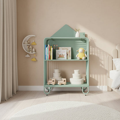 Modern Minimalist Large Capacity House Shape Iron Kids Floor-Standing Bookshelf 2/3-Shelf For Study