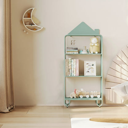 Modern Minimalist Large Capacity House Shape Iron Kids Floor-Standing Bookshelf 2/3-Shelf For Study