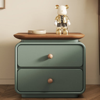 Modern Minimalist Wood Faux Leather Square Nightstand 2-Drawer For Bedroom