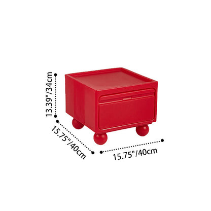 Contemporary Scandinavian PE ABS Square Nightstand 1-Drawer For Bedroom